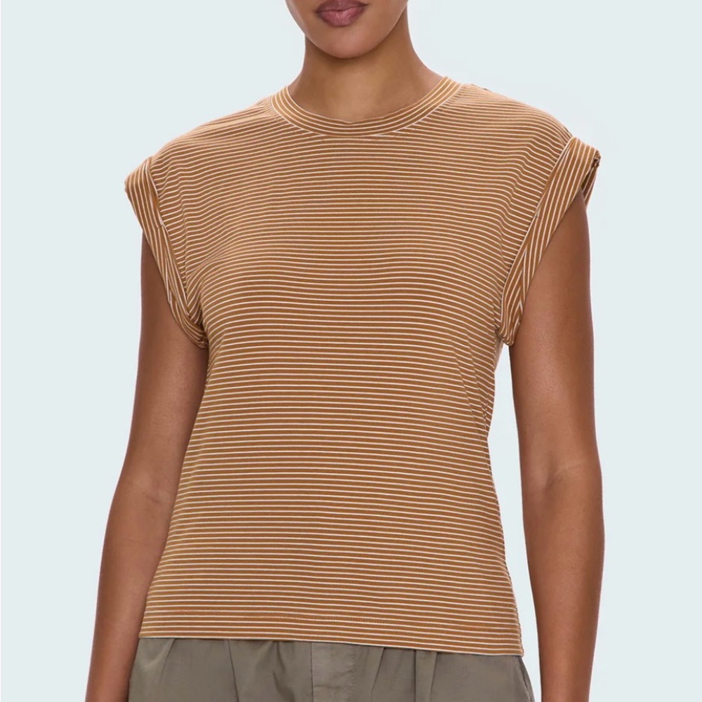 Pistola Olivia Rolled Twisted Sleeve Tee Shirt Marina Dark Rum Stripe Women's XS